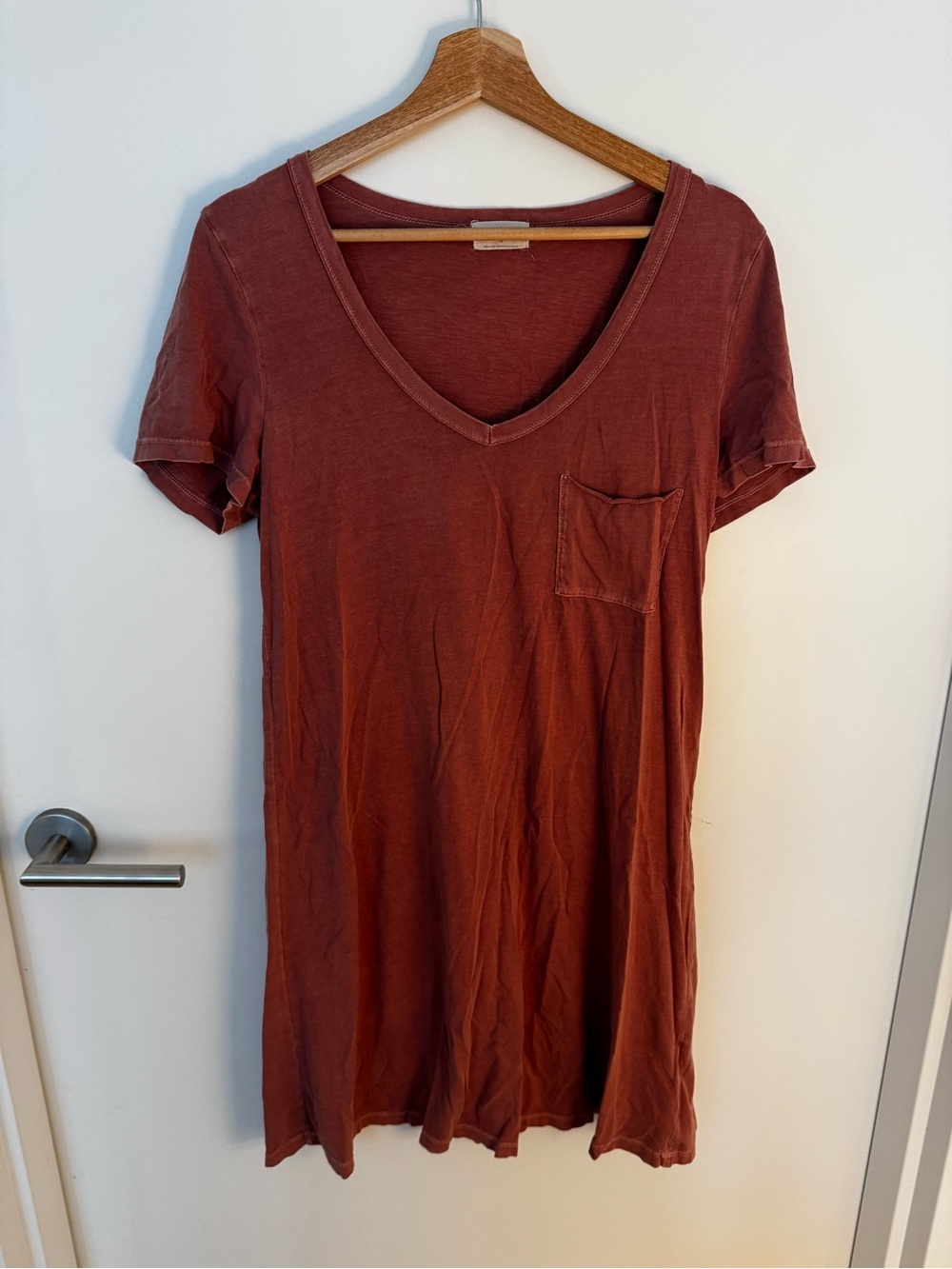 Anthropologie Burnt Orange V-Neck Short Sleeve Pocket Tee Shirt Dress